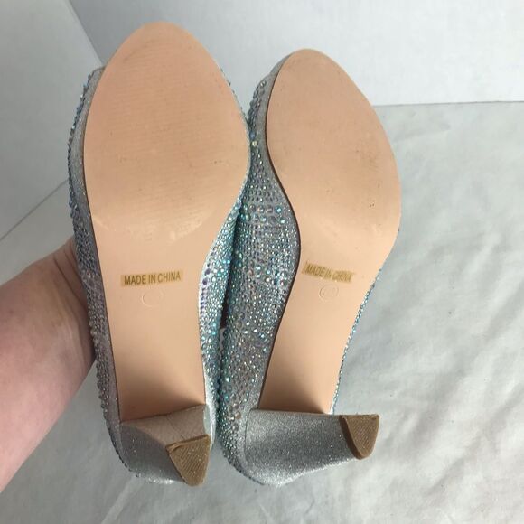 Silver Jeweled Chunky Heels Size 6.5 Wedding Bridal Bling De Blossom Fay 3 - Picture 8 of 8